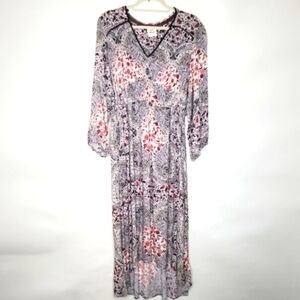 Knox Rose Floral Paisley Print Midi Maxi Dress Size XXL Hi-Low Hem Boho Office